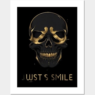 cyberpunk skull, gold, minimalist, just smile , tshirt design Posters and Art